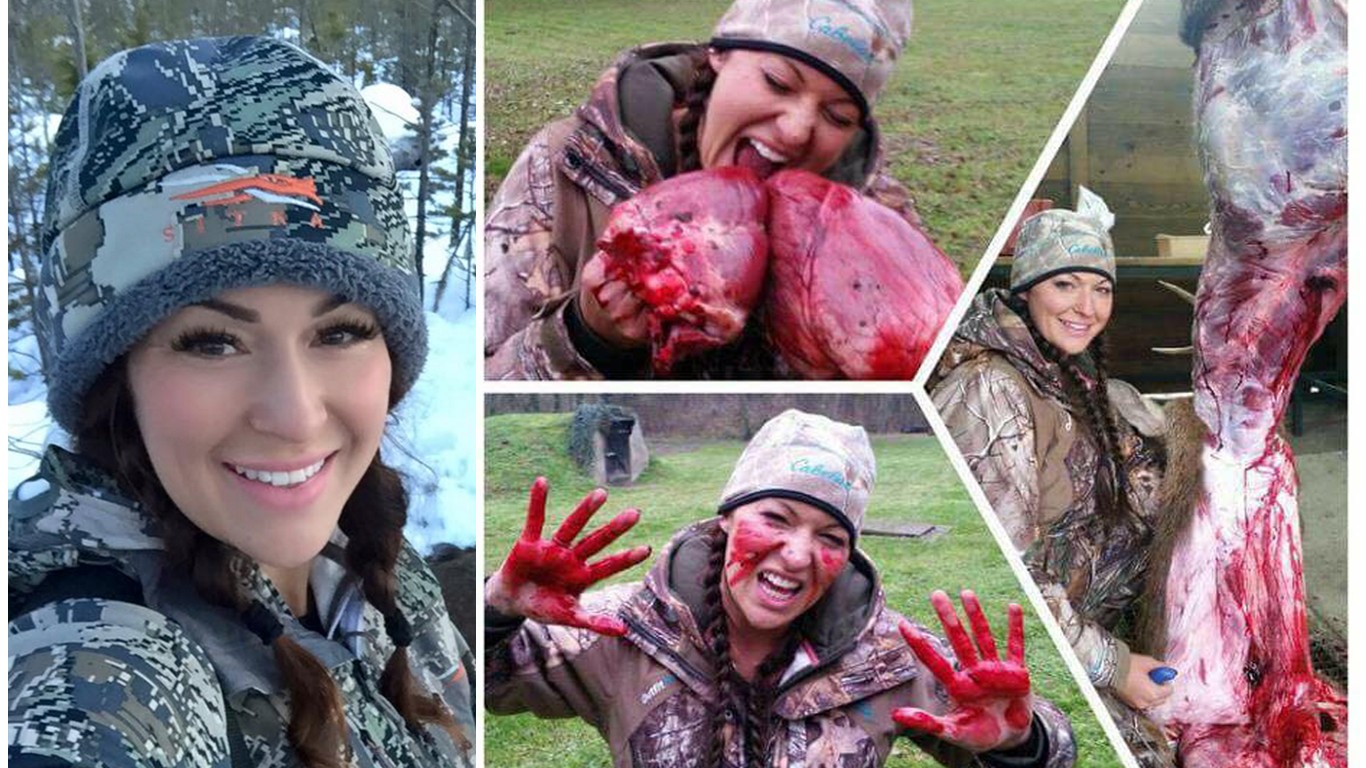 Stop Jacine Jadresko from hunting wildlife and eating her prey to show off!